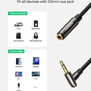 UGREEN 3.5mm Headphone Extension Cable Right Angle Aux Extender Stereo Jack Male to Female Earphone Lead Nylon Cord Compatible with Smart TV, Car Radio, PC, MacBook, Speaker, MP3 Player, Phone, 6FT