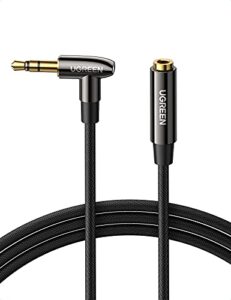 ugreen 3.5mm headphone extension cable right angle aux extender stereo jack male to female earphone lead nylon cord compatible with smart tv, car radio, pc, macbook, speaker, mp3 player, phone, 6ft
