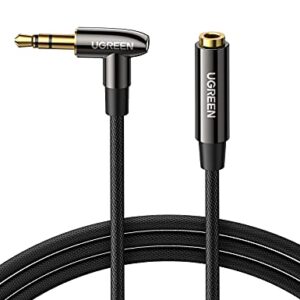 UGREEN 3.5mm Headphone Extension Cable Right Angle Aux Extender Stereo Jack Male to Female Earphone Lead Nylon Cord Compatible with Smart TV, Car Radio, PC, MacBook, Speaker, MP3 Player, Phone, 6FT