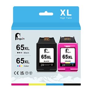 penguin remanufactured printer ink cartridge replacement for hp 65xl,65 xl used for hp amp 100 120 125 130 deskjet 2622 2624 2652 3732 3752 envy 5020 5030 (1 black,1 color) combo pack