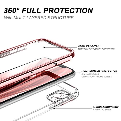 SURITCH Compatible with iPhone 11 Pro Max Clear Case,[Built in Screen Protector][Camera Lens Protection] Full Body Protective Shockproof Bumper Rugged Cover for iPhone 11 Pro Max 6.5 Inch (Rose Gold)