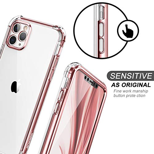 SURITCH Compatible with iPhone 11 Pro Max Clear Case,[Built in Screen Protector][Camera Lens Protection] Full Body Protective Shockproof Bumper Rugged Cover for iPhone 11 Pro Max 6.5 Inch (Rose Gold)