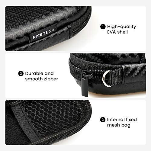 Earbud Case, RISETECH Earphone Carrying Case Holder EVA Headphone Storage Bag Small Zipper Pouch Compatible for EarPods, AirPods, Beats Flex, Urbeats3, Bose Wireless Earbuds -with Carabiner