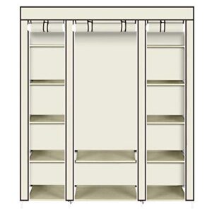 69" portable closet storage organizer non-woven fabric clothes wardrobe 12 shelves 5 floors (beige)