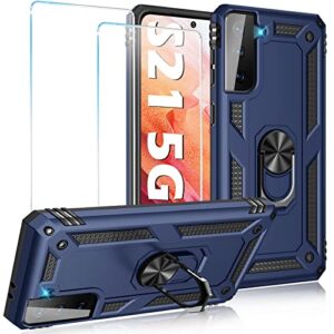 Case for Samsung Galaxy S21 5G Case Heavy Duty with Built in Screen Protector Hard Armor Military Anti-Fall Bumper Cover for Samsung S21 5G 6.2 2021 Phone Cases with Magnetic Ring Kickstand Blue