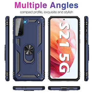 Case for Samsung Galaxy S21 5G Case Heavy Duty with Built in Screen Protector Hard Armor Military Anti-Fall Bumper Cover for Samsung S21 5G 6.2 2021 Phone Cases with Magnetic Ring Kickstand Blue