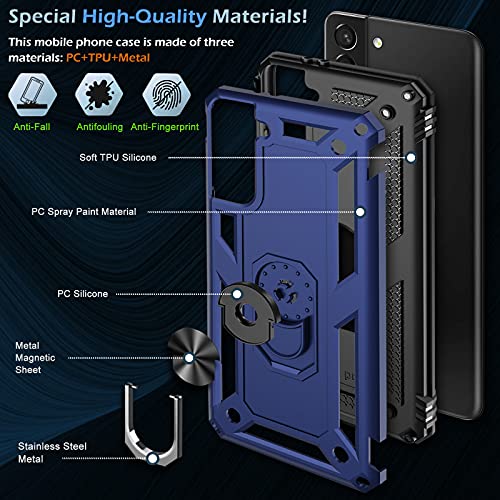 Case for Samsung Galaxy S21 5G Case Heavy Duty with Built in Screen Protector Hard Armor Military Anti-Fall Bumper Cover for Samsung S21 5G 6.2 2021 Phone Cases with Magnetic Ring Kickstand Blue