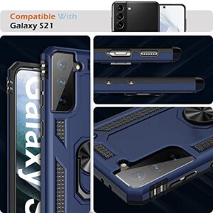 Case for Samsung Galaxy S21 5G Case Heavy Duty with Built in Screen Protector Hard Armor Military Anti-Fall Bumper Cover for Samsung S21 5G 6.2 2021 Phone Cases with Magnetic Ring Kickstand Blue