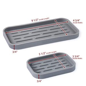 Silicone Sponge Holder (Pack of 2 Sizes) - Kitchen Sink Organizer Tray for Sponge, Scrubber, Soap - Gray