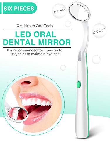 6 Pieces Dental Mirrors with Light Teeth Inspection LED Mirror Anti-Fog Teeth Mouth Dental Mirror Curved Dental Mirror for Oral Care Tool, 6 Colors