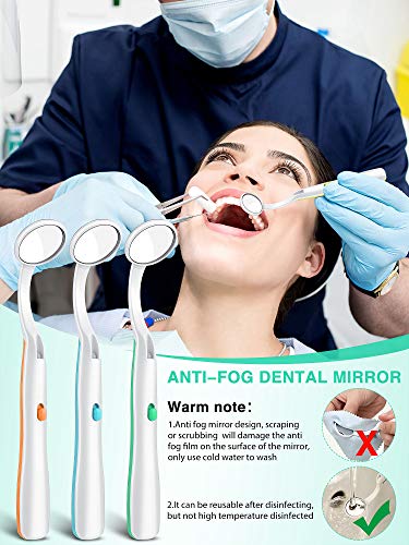 6 Pieces Dental Mirrors with Light Teeth Inspection LED Mirror Anti-Fog Teeth Mouth Dental Mirror Curved Dental Mirror for Oral Care Tool, 6 Colors