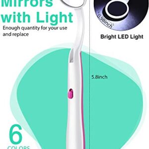 6 Pieces Dental Mirrors with Light Teeth Inspection LED Mirror Anti-Fog Teeth Mouth Dental Mirror Curved Dental Mirror for Oral Care Tool, 6 Colors