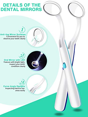 6 Pieces Dental Mirrors with Light Teeth Inspection LED Mirror Anti-Fog Teeth Mouth Dental Mirror Curved Dental Mirror for Oral Care Tool, 6 Colors