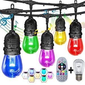 gana outdoor string lights, patio lights 48ft music flash rgbw colourful, safe 12v low voltage led shatterproof bulbs connectable, heavy duty wire ip65 waterproof level for courtyards cafe bistro