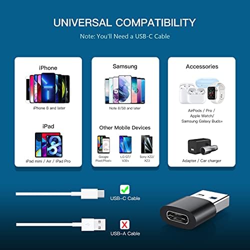 USB C Female to USB Male Adapter 4 Pack,yootech Type C to USB Adapter,USBC Charger Converter for iPhone 14 13 12 Mini Pro Max 14 Plus,Samsung Galaxy S22,i-Watch Series Ultra 8 7,iPad,AirPods Pro,Black