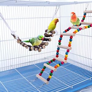 Mogoko Wooden Bird Ladders and Rope Swing Set, Cage Hanging Bridge Toys for Small Parakeets Cockatiels, Lovebirds, Conures, Macaws, Lovebirds, Finches