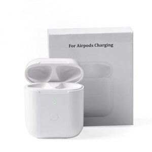 wireless charging case replacement for airpods 1 2, air pods charger case with bluetooth button for pairing (no earbuds), white