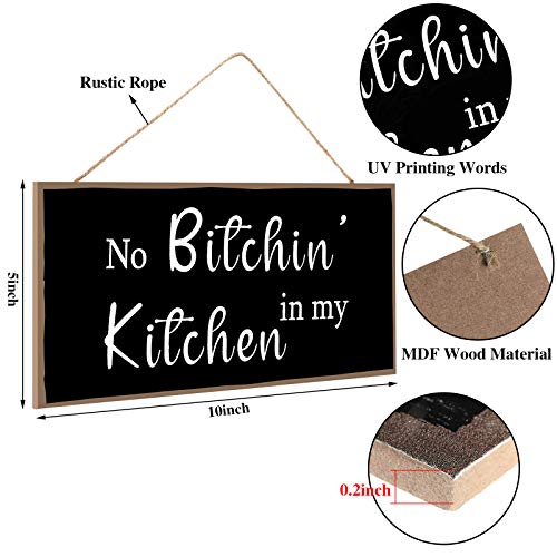 Jetec 2 Pieces Funny Kitchen Signs the Dishes Hanging Wall Art Sign No Bitchin in My Kitchen Rustic Wooden Wall Signs Decorative Wood Sign Home Kitchen Decor, 10 x 5 Inch (Stylish)