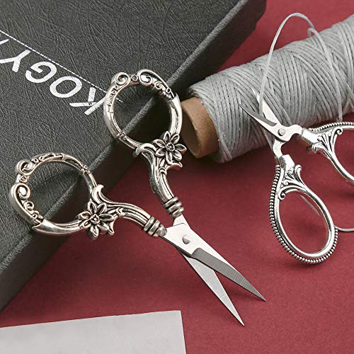 2 Pair Embroidery Scissors, Classic Daisy Design Scissors Sharp Tip Stainless Steel, Vintage Sewing Scissors DIY Tools Dressmaker Small Scissor for Fabric, Embroidery, Craft, Needlework (Silver)