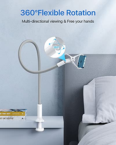 andobil Gooseneck Phone Holder for Bed & Desk [40in Flexible & Sturdy Arm] 360 Adjustable Clamp Clip, Overhead Mount Stand Bedside Phone Holder for iPhone 14 13 Pro Max 12 11 Samsung S23 S22 S21 etc