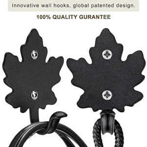 SELEWARE Decorative Wall Hooks, 4Pcs Metal Coat Hooks for Hanging Cloth Towel Robe Hat Bag Key, Heavy Duty Utility Hooks for Bath Kitchen Garage Indoor Outdoor Single Hanger, Black Maple Leaf Hooks