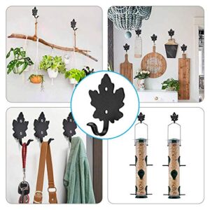 SELEWARE Decorative Wall Hooks, 4Pcs Metal Coat Hooks for Hanging Cloth Towel Robe Hat Bag Key, Heavy Duty Utility Hooks for Bath Kitchen Garage Indoor Outdoor Single Hanger, Black Maple Leaf Hooks