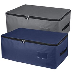 ihomagic 2-pack under bed storage bag, zippered clothes storage organizer with handles - storage bins with clear pocket to insert label – for clothing, blankets, towels 49l(navy blue/dark grey, s)