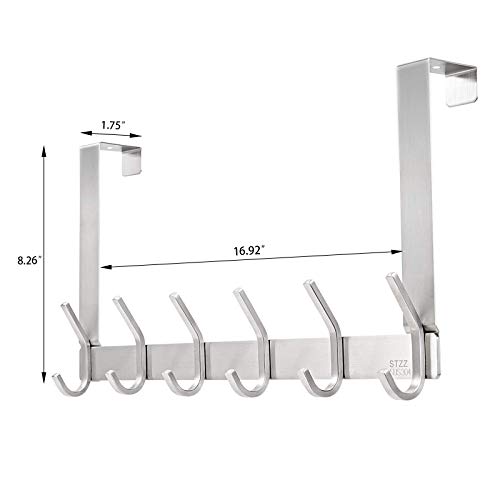 STZZ Over The Door Hook,Stainless Steel Heavy-Duty 12 Hooks Organizer Rack for Coats,Robes,Hats,Clothes,Bathroom Hanging Towels Rack