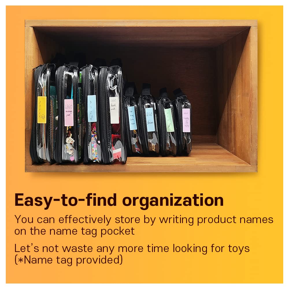 Holay 4 Packs PVC Zippered Blocks Set, Toy, Clay Storage Organizer Case (Name Tag, Manual Pocket) (4 Large)