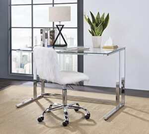 knocbel contemporary computer desk home office workstation writing table with tempered glass top & metal frame, 47" l x 24" w x 30" h (clear and chrome)