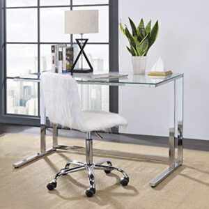 Knocbel Contemporary Computer Desk Home Office Workstation Writing Table with Tempered Glass Top & Metal Frame, 47" L x 24" W x 30" H (Clear and Chrome)
