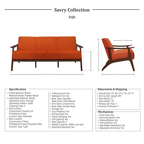 Lexicon Savry Living Room Sofa, Orange