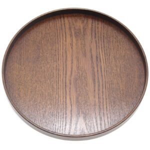 solid wood serving tray, round non-slip tea coffee snack plate food meals serving tray with raised edges for home kitchen restaurant (10.7inch, brown)