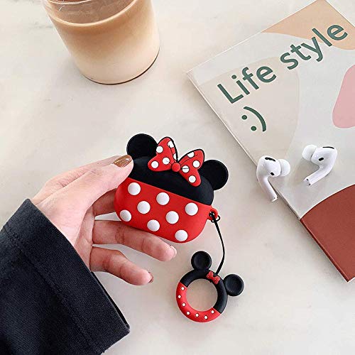 Mice Case Compatible with AirpodsPro Case,Disney Mickey Minnie Mouse Kawaii Cute 3D Cartoon Airpods Pro Silicone Cover for Girls Kids Teens Boys with Cartoon Pendant (Red)