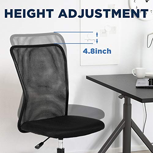 Home Office Chair Mid Back Mesh Desk Chair Armless Computer Chair Ergonomic Task Rolling Swivel Chair Back Support Adjustable Modern Chair with Lumbar Support,Black