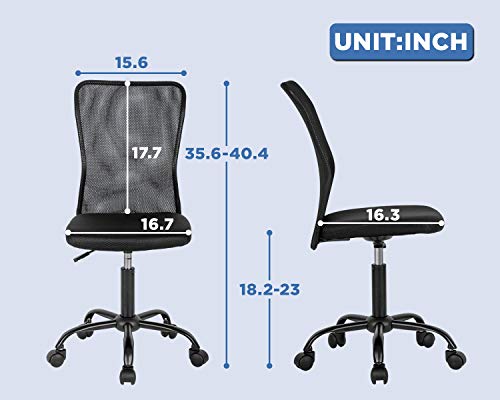 Home Office Chair Mid Back Mesh Desk Chair Armless Computer Chair Ergonomic Task Rolling Swivel Chair Back Support Adjustable Modern Chair with Lumbar Support,Black