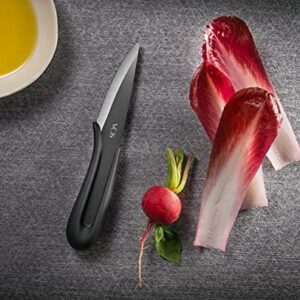 Vos Ceramic Knife Set with Covers 2 Pcs - 5" Santoku Knife, 3" Paring Knife and 2 Black Covers - Advanced Kitchen Knives for Cutting, Chopping, Slicing, Dicing with Ergonomic Unique Handles