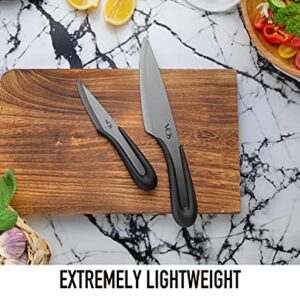 Vos Ceramic Knife Set with Covers 2 Pcs - 5" Santoku Knife, 3" Paring Knife and 2 Black Covers - Advanced Kitchen Knives for Cutting, Chopping, Slicing, Dicing with Ergonomic Unique Handles