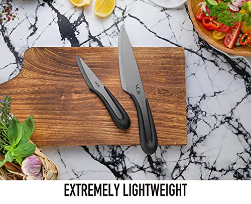 Vos Ceramic Knife Set with Covers 2 Pcs - 5" Santoku Knife, 3" Paring Knife and 2 Black Covers - Advanced Kitchen Knives for Cutting, Chopping, Slicing, Dicing with Ergonomic Unique Handles