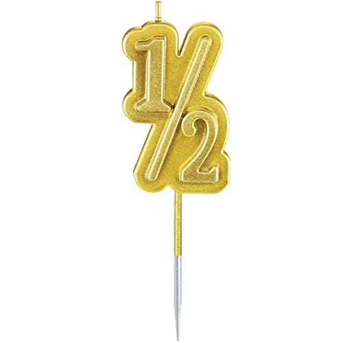 BBTO Half Birthday Candle Half 1/2 Year Old Cake Topper for Baby's Half Year Old Birthday Anniversary Celebration Party Decorations (Gold)