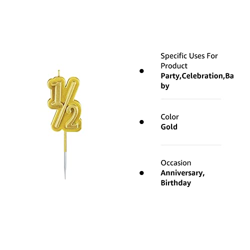 BBTO Half Birthday Candle Half 1/2 Year Old Cake Topper for Baby's Half Year Old Birthday Anniversary Celebration Party Decorations (Gold)