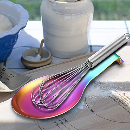 Modern Stainless Steel Spoon Rest, Stainless Steel Utensil Spoon Rest Holder, Spatula Ladle Holder, Brushed Finish, Countertop Heavy Duty,Dishwasher Safe 3.8 x 9.4 Inch (Rainbow 1PC)