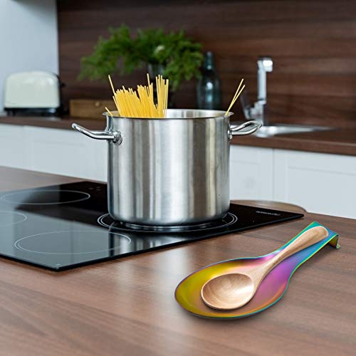 Modern Stainless Steel Spoon Rest, Stainless Steel Utensil Spoon Rest Holder, Spatula Ladle Holder, Brushed Finish, Countertop Heavy Duty,Dishwasher Safe 3.8 x 9.4 Inch (Rainbow 1PC)