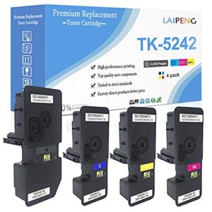 4 colors compatible toner cartridges tk5242 tk-5242 high capacity 4000 pages for black, 3000 pages for cyan magenta yellow for kyocera ecosys p5026cdn p5026cdw m5526cdn m5526cdw laser printers