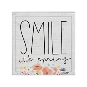 simply said, inc small talk squares, smile! it's spring- rustic wooden sign 5.25 x 5.25 in sts1595