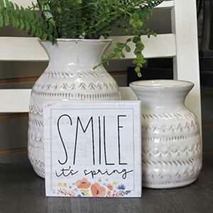 Simply Said, INC Small Talk Squares, Smile! It's Spring- Rustic Wooden Sign 5.25 x 5.25 in STS1595