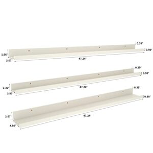 Calenzana 47 Inch Floating Shelves Wall Mounted Set of 3, Long Picture Ledge Shelf for Living Room Bathroom Bedroom Kitchen Office, Creamy White