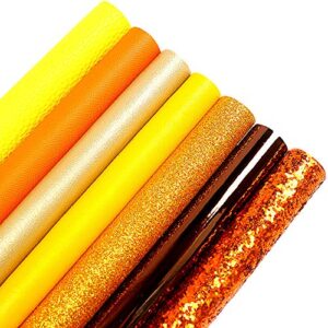 yuanchuan 7pcs/set 8.3" x 12"(21cm x 30cm) a4 bundle leather sheets mixed golden series solid colors texture embossed faux leather sheets glitter faux leather fabric bow earrings making diy craft (golden set)