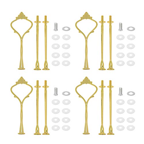 Quluxe 4 Sets 3 Tier Crown ＆ Sunflower Cake Stand Fruit Cake Plate Handle Fitting Hardware Rod Stand Holder with Stylus for DIY Making Cupcake Serving Stand Decoration- Gold