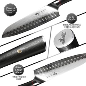 MAD SHARK Ultra Sharp Chef Knife, Professional 8 Inch Damascus Santoku Knife, Made of Super Damascus Stainless Steel, Non-stick Blade Kitchen Knife with Ergonomic Handle, Finger Guard & Gift Box